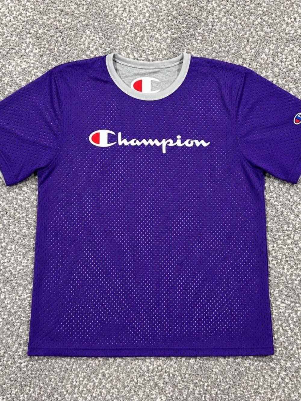 Champion Purple Mesh Reversible Jersey T-Shirt Spellout Logo